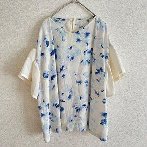 Urban Floral Short Sleeve M Switching Blouse Shirt Docking Ruffle Sleeves
